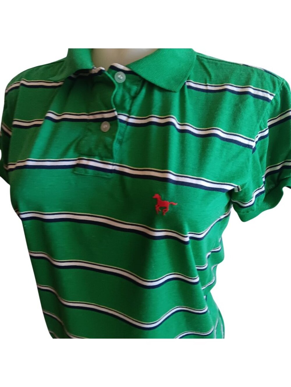 True Vintage Polo SHirt  Medium Top Striped Red Horse Logo Embroidered Logo 80s